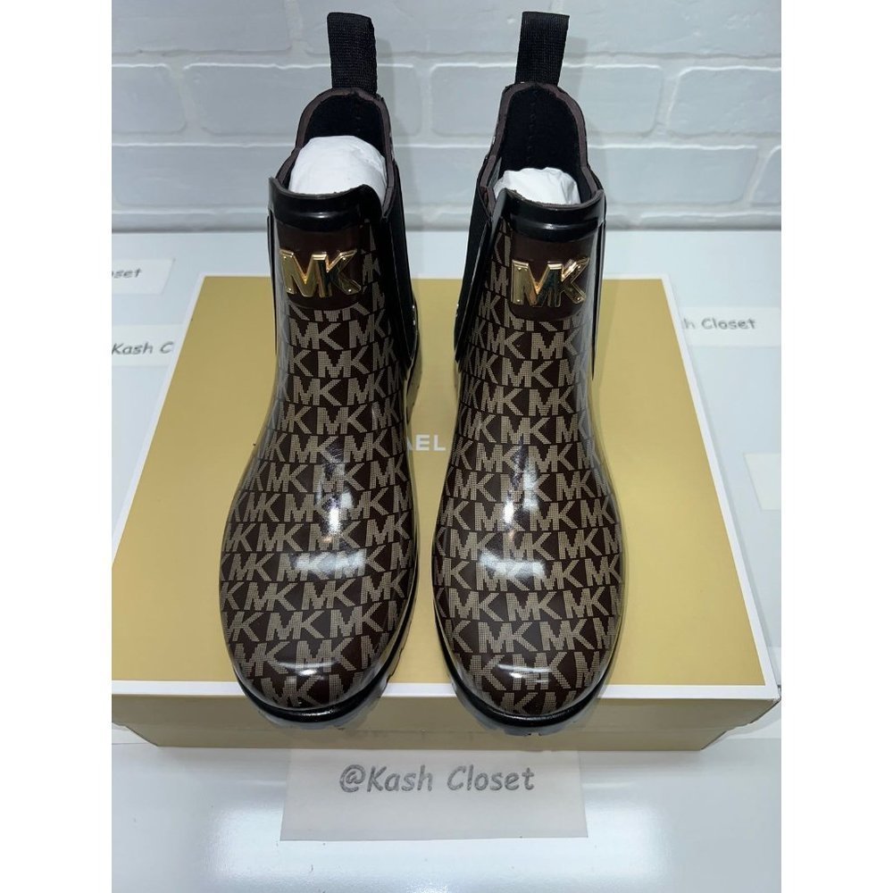 New Michael Kors Sidney Rain boots black brown - Picture 3 of 10